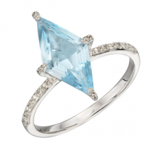 Kite Shaped Blue Topaz Ring In White Gold